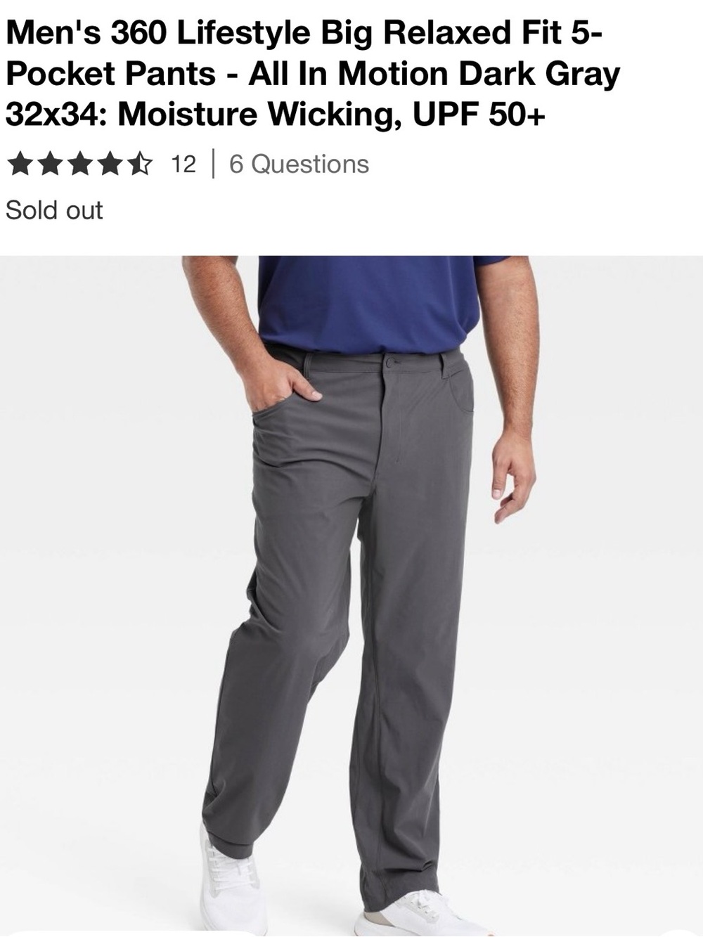 all in motion Men's Dark Gray Relaxed 5-Pocket Chinos